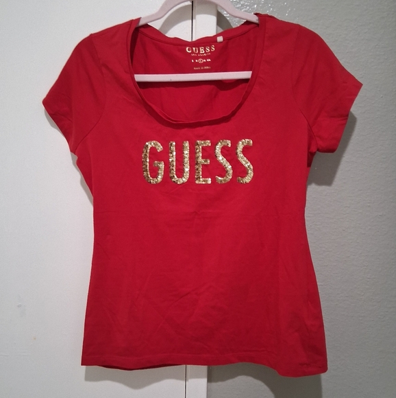 Guess Tops - Guess Los Angeles Sequin Short Sleeve Top